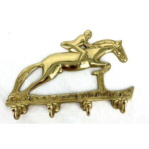 Brass Wall Hook Horse Rider Equestrian Jockey Jumper Decor 7" Vtg